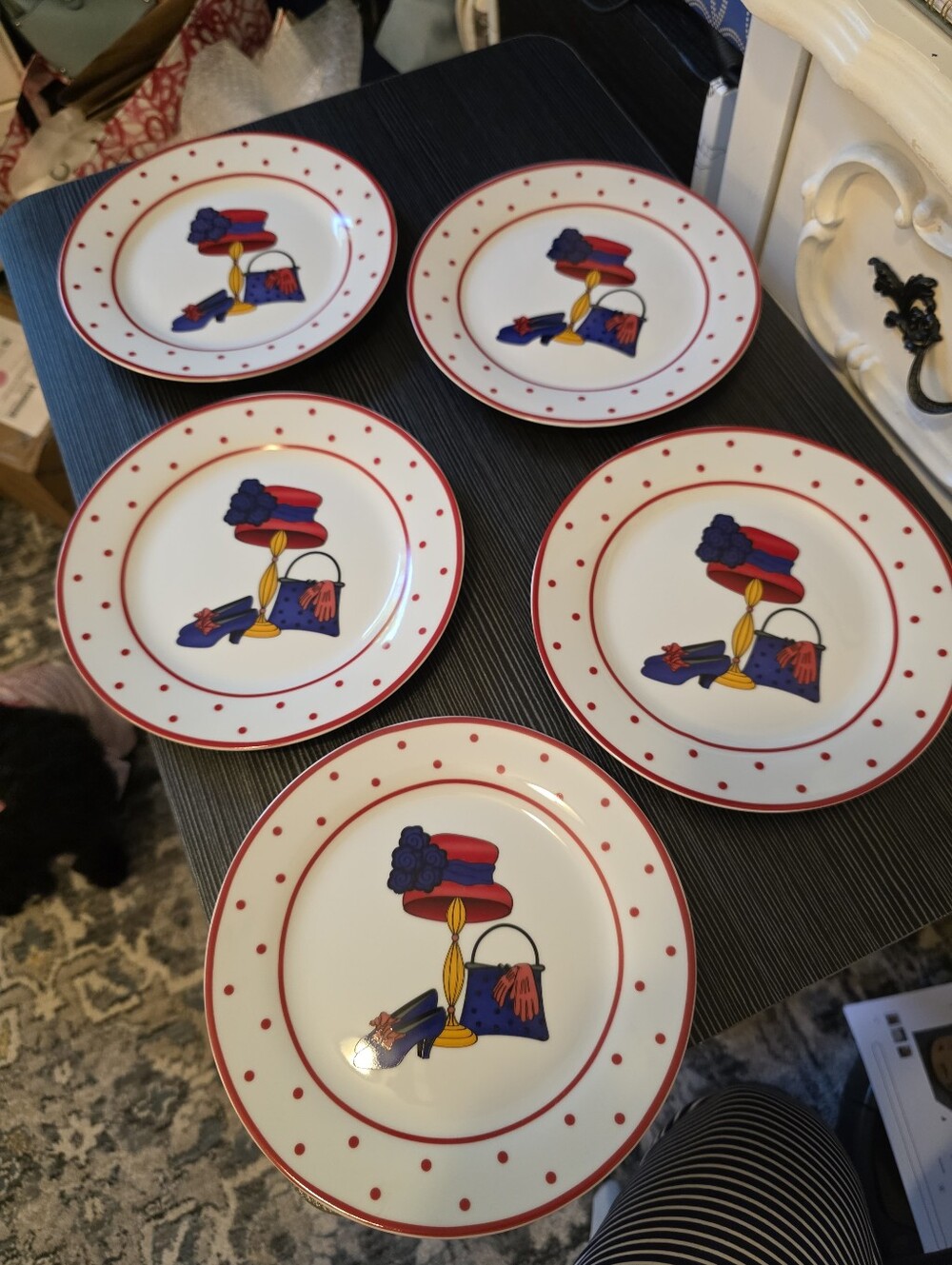 2004 Red Hat Tea Society 'A Special Place' 5 Piece Salad Plate Set VINTAGE